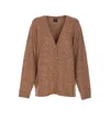 Pinko Bouclé Fabric Cardigan With Rhinestones In Brown
