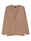 Pinko Bouclé Fabric Cardigan With Rhinestones In Brown