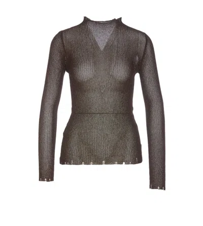 Pinko Semi-sheer Distressed Jumper In Brown