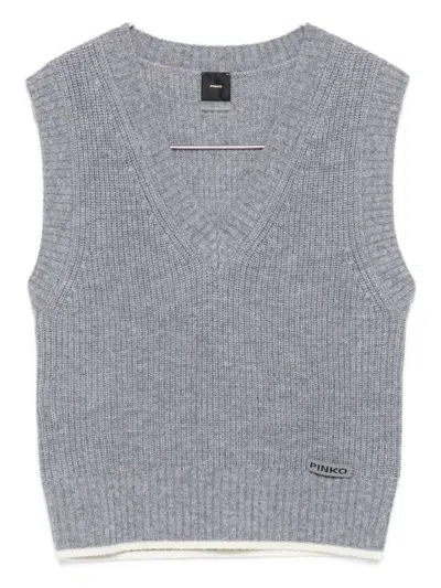 Pinko V-neck Ribbed Vest In Gray
