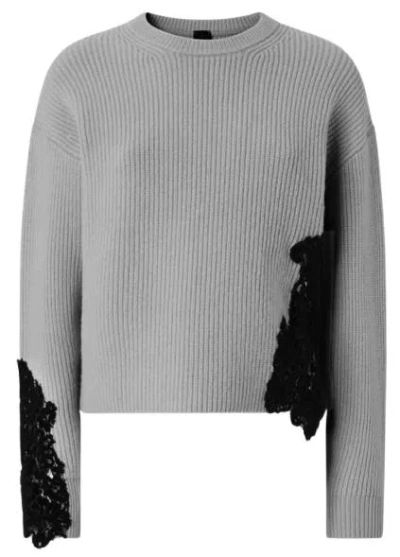 Pinko Lace-detail Ribbed Sweater In Gray