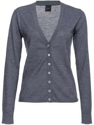 Pinko V-neck Wool Cardigan In Grey