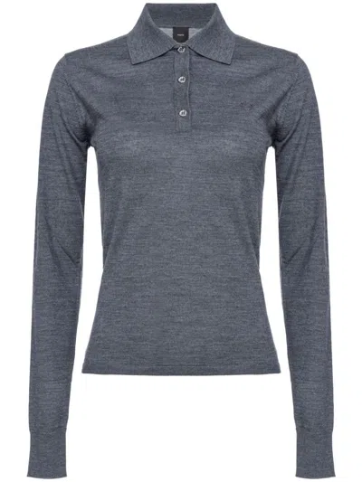 Pinko Liquoroso Wool Polo Top In Gray