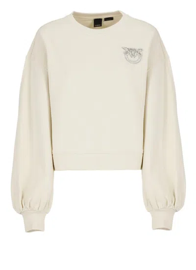 Pinko Cotton Sweatshirt With Logo In Beige