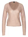 Pinko Salomone Wool Sweater With Micro Sequins In Neutral