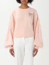 Pinko Sweatshirt With Wide Sleeves And Bejewelled Love Birds Embroidery In Pink