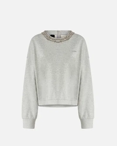 Pinko Sweatshirt With Jewel Embroidery On The Neck In Gris Pluie Fine