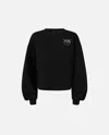 Pinko Sweatshirt With Wide Sleeves And Bejewelled Love Birds Embroidery In Limo Black