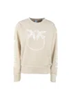 Pinko Cotton Sweatshirt With Logo-branded Sleeves In Neutral