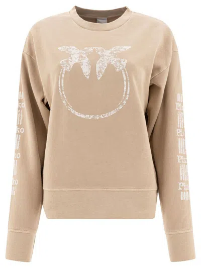 Pinko Mindelo Crewneck Sweatshirt In Beige