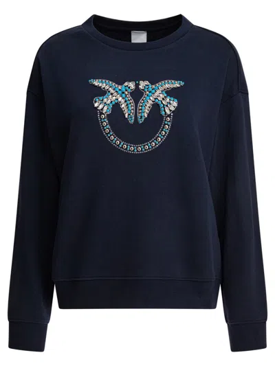 Pinko Crew Neck Embellished Design Long Sleeves In Navy