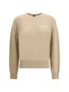 Pinko Crew Neck Knitwear Sweater With Logo Detail In Brown