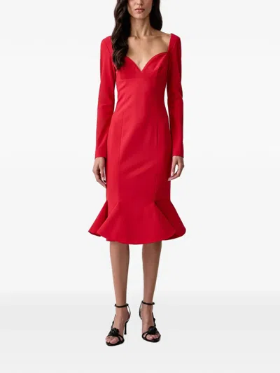 Pinko Sweetheart-neck Fluted Midi Dress In Red