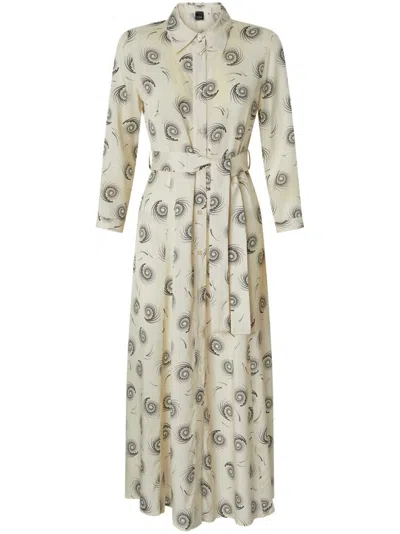 Pinko Swirl-print Long Dress In Cream/black