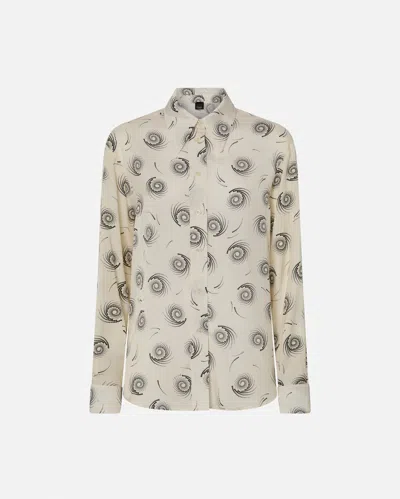 Pinko Swirl Print Twill Shirt In Crème/noir