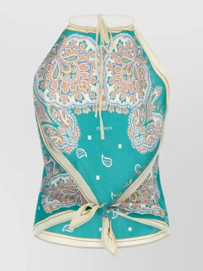 Pinko Synchro Halterneck Paisley Lightweight Sleeveless Top In Gray