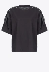Pinko Lace-up Cotton T-shirt In Limo Black
