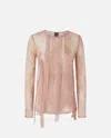 Pinko Slim-fitting Lace Sweater With Fringing In Light White Coffee