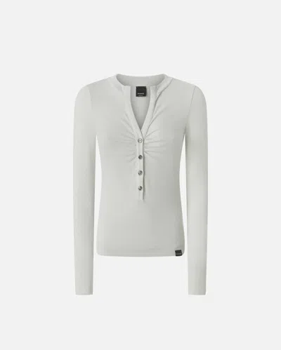 Pinko Metallic Ribbed Henley Sweater In Argent-métallisé