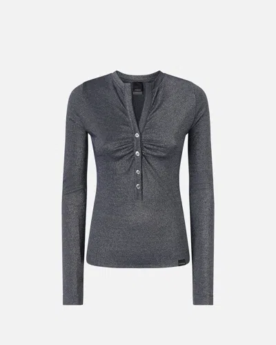 PINKO METALLIC RIBBED HENLEY SWEATER