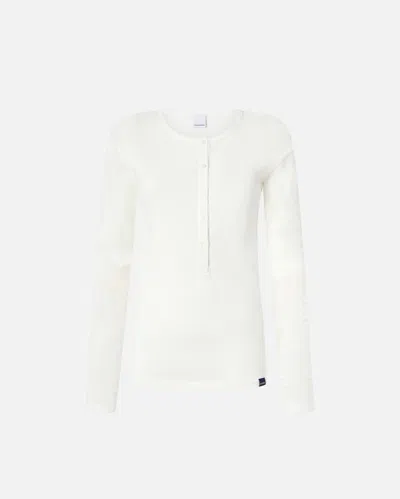 Pinko Lightweight Ribbed Cotton Henley Sweater In Blanc-blanche-neige