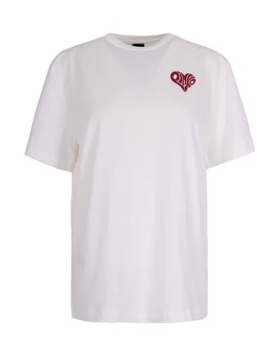 Pinko White Crewneck T-shirt With Logo Detail On The Front And Maxi Print On The Rear In Cotton Woman In Neutral
