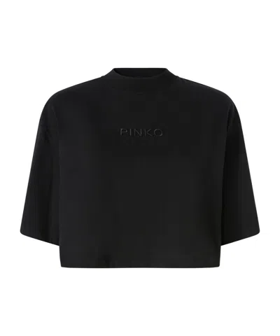Pinko T-shirt Cropped Con Logo Ricamato In Black