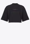 Pinko Logo-embroidered Cotton Cropped T-shirt In Limo Black