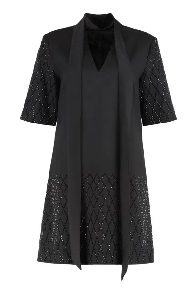Pinko T-shirt Dress With Rhinestones In Black