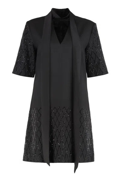 Pinko T-shirt Dress With Rhinestones In Black