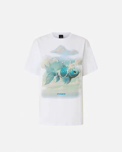 Pinko T-shirt With Print And Appliqués In White