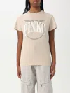 Pinko "launch" Crew Neck Graphic Print T-shirt In Beige