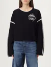Pinko Round-neck Sweater With Bejewelled Embroidery In Black