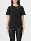 Pinko Black Floral Appliqu T-shirt In Black