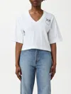 Pinko Graphic Print V-neck Short Sleeve Tops In White