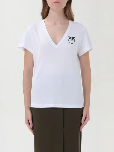 Pinko V-neck T-shirt With Logo In Bright White