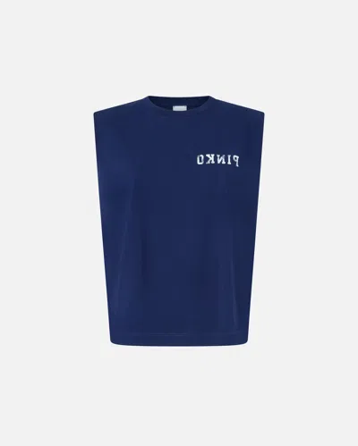 Pinko Sleeveless T-shirt With  Logo In Abyss Blue
