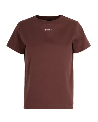 Pinko T-shirt Stampa Logo Marrone In Brown