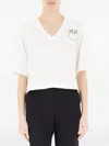 Pinko Graphic Print V-neck Short Sleeve Tops In White