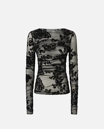 Pinko Sheer Flock-print Sweater In Black