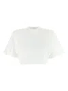 Pinko Short-sleeved Crop Top With Padded Shoulders In White