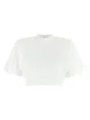 Pinko Short-sleeved Crop Top With Padded Shoulders In White