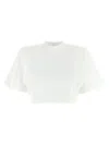 Pinko Short-sleeved Crop Top With Padded Shoulders In White