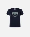 Pinko T-shirt With Crystal-embroidered Love Birds Logo In Bleu Abysse