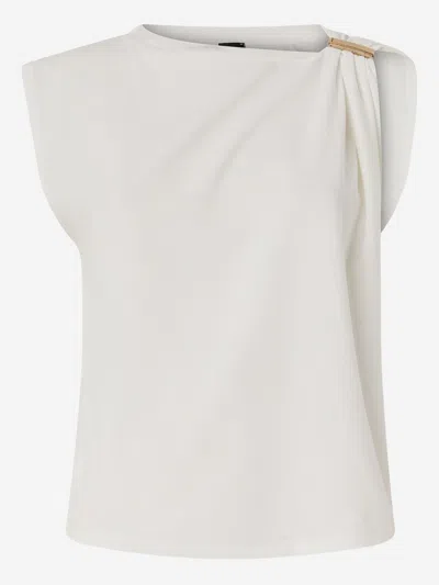 Pinko T Shirt With Draping And Gold Detail In White