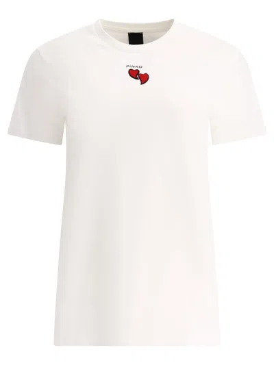 PINKO PINKO T-SHIRT WITH EMBROIDERED HEARTS