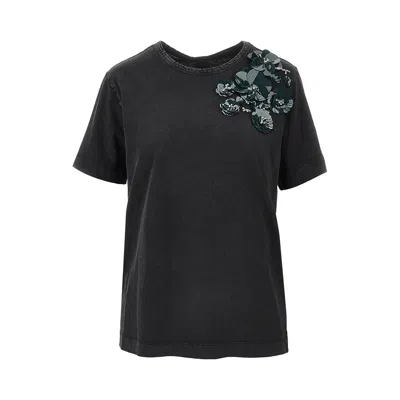 Pinko T-shirt With Flowers Embroidery In Blue
