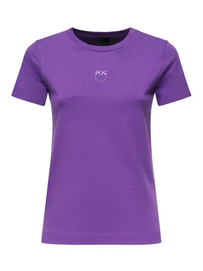 Pinko T-shirt With Logo Embroidery In Purple