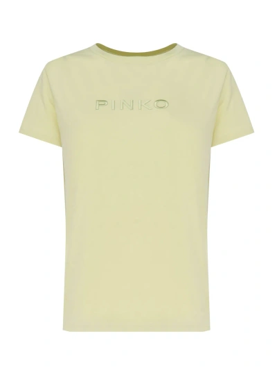 Pinko T-shirt With Logo Embroidery In Yellow