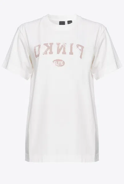 Pinko T-shirt With Logo Print In Blanc Immaculé